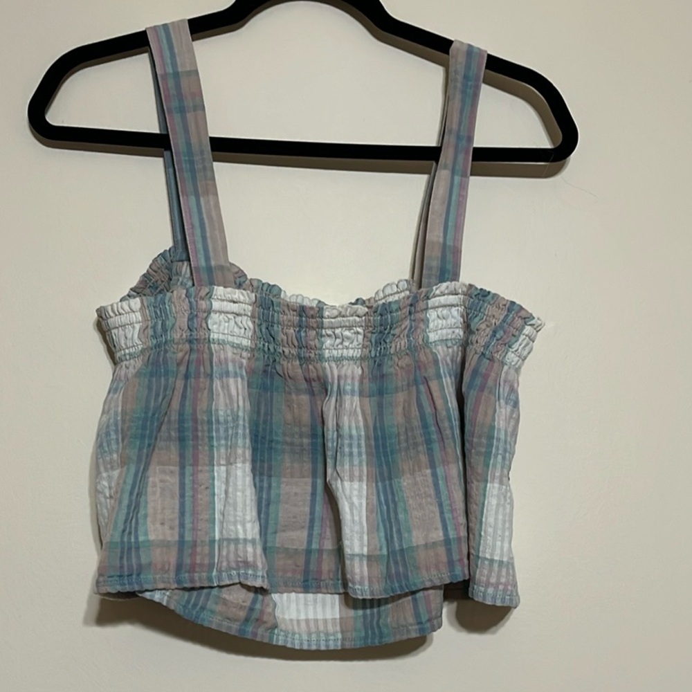 NWOT AE Pastel Plaid Swing Smock Crop Cami Sz M - Picture 5 of 8
